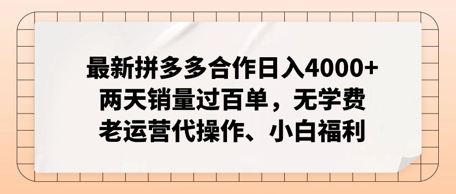 拼多多最新合作日入4000+两天销量过百单，无学费、老运营代操作、小白福利-小哈资源