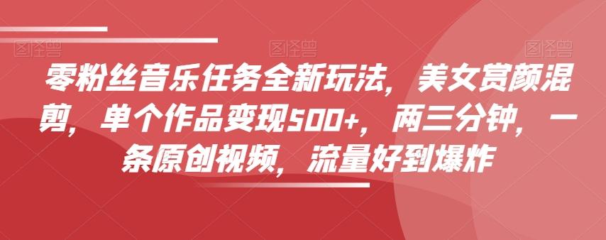 零粉丝音乐任务全新玩法，美女赏颜混剪，单个作品变现500+，两三分钟，一条原创视频，流量好到爆炸-小哈资源
