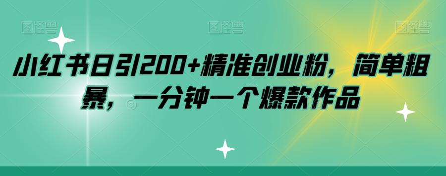 小红书日引200+精准创业粉，简单粗暴，一分钟一个爆款作品【揭秘】-小哈资源