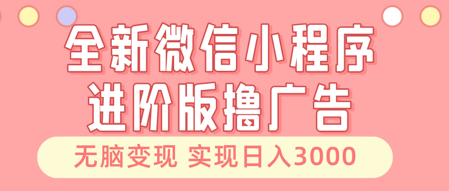 全新微信小程序进阶版撸广告 无脑变现睡后也有收入 日入3000＋-小哈资源