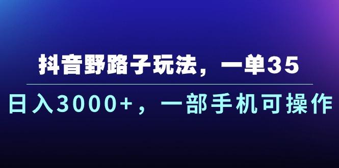 抖音野路子玩法，一单35.日入3000+，一部手机可操作-小哈资源