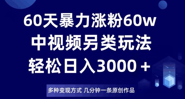 60天暴力涨粉60W，中视频另类玩法，日入3000＋，几分钟一条原创作品多种变现方式-小哈资源