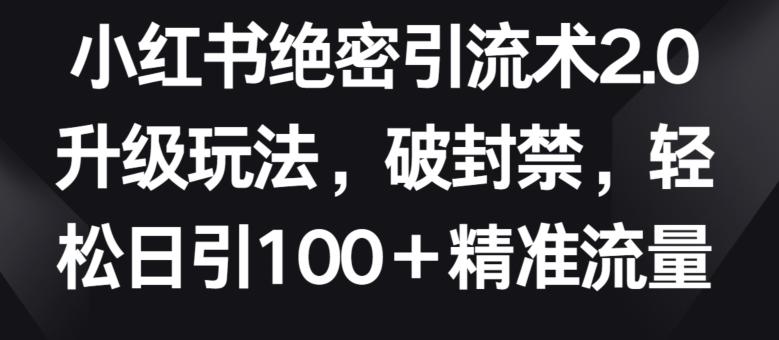 小红书绝密引流术2.0升级玩法，破封禁，轻松日引100+精准流量【揭秘】-小哈资源