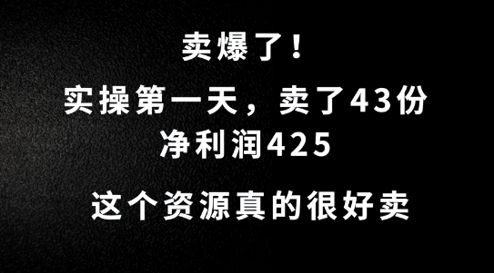 这个资源，需求很大，实操第一天卖了43份，净利润425【揭秘】-小哈资源
