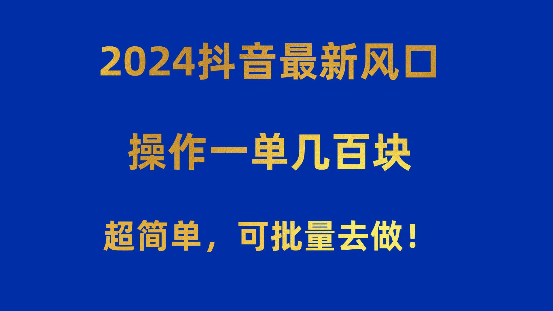 2024抖音最新风口！操作一单几百块！超简单，可批量去做！！！-小哈资源