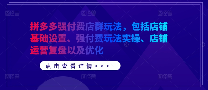 拼多多强付费店群玩法，包括店铺基础设置、强付费玩法实操、店铺运营复盘以及优化-小哈资源