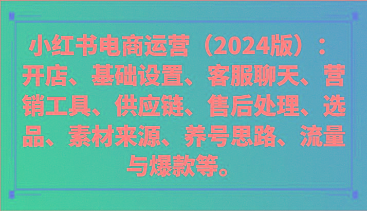 小红书电商运营(2024版)：开店、设置、供应链、选品、素材、养号、流量与爆款等-小哈资源