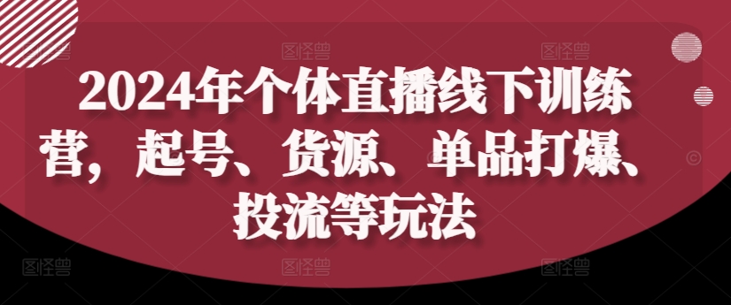 2024年个体直播训练营，起号、货源、单品打爆、投流等玩法-小哈资源