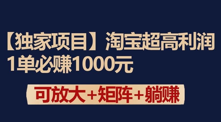独家淘宝超高利润项目：1单必赚1000元，可放大可矩阵操作-小哈资源