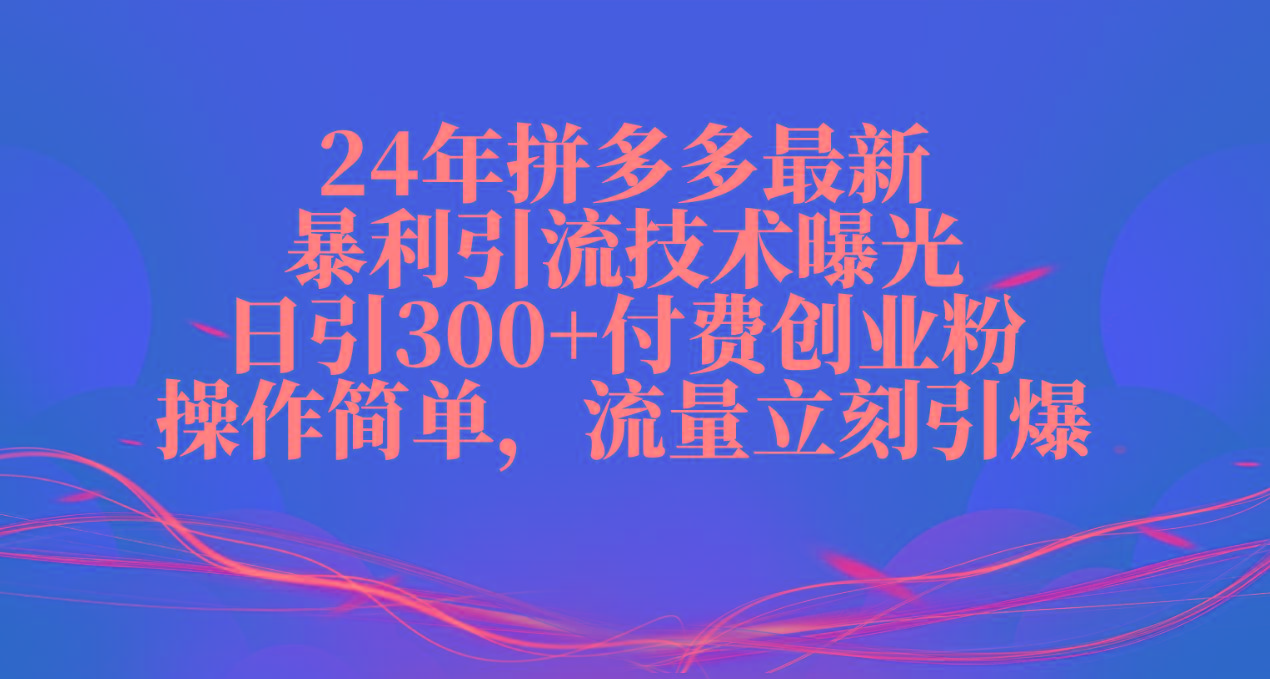 24年拼多多最新暴利引流技术曝光，日引300+付费创业粉，操作简单，流量…-小哈资源