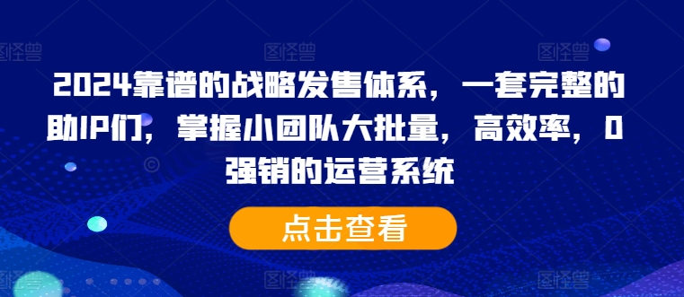 2024靠谱的战略发售体系，一套完整的助IP们，掌握小团队大批量，高效率，0 强销的运营系统-小哈资源