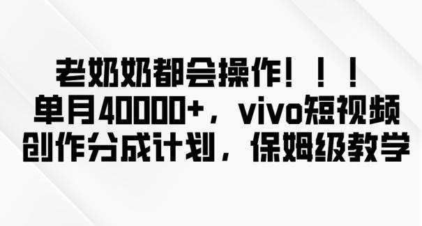 老奶奶都会操作，新平台无脑操作，单月40000+，vivo短视频创作分成计划【揭秘】-小哈资源