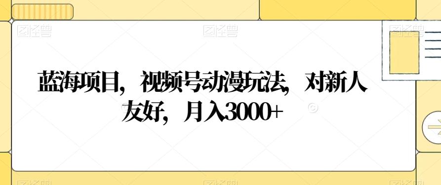 蓝海项目，视频号动漫玩法，对新人友好，月入3000+【揭秘】-小哈资源
