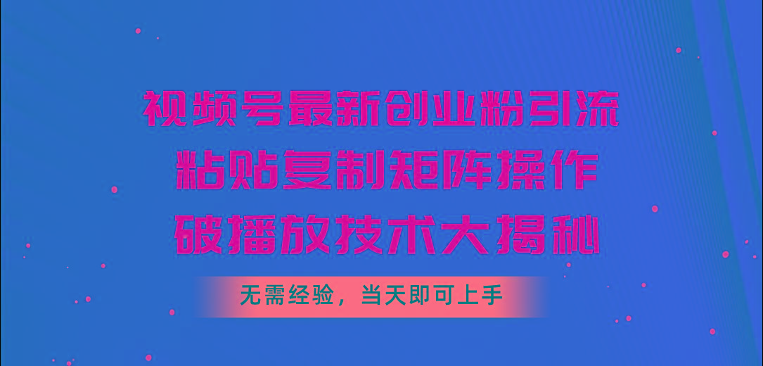 视频号最新创业粉引流，粘贴复制矩阵操作，破播放技术大揭秘，无需经验…-小哈资源