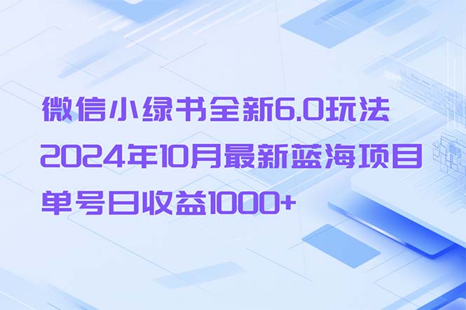 微信小绿书全新6.0玩法，2024年10月最新蓝海项目，单号日收益1000+-小哈资源