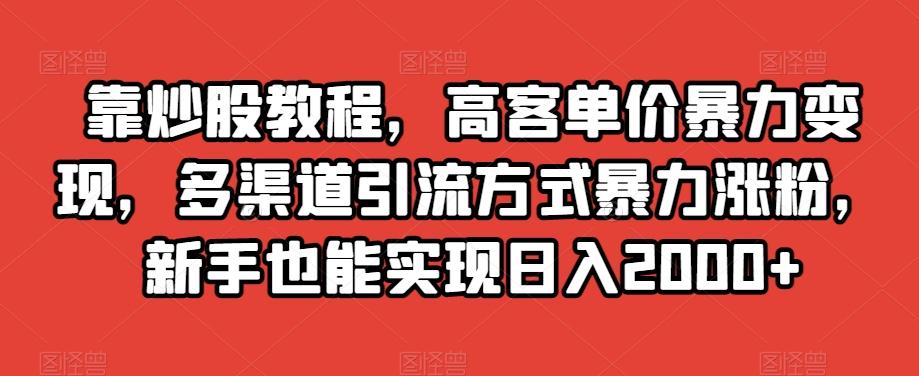 靠炒股教程，高客单价暴力变现，多渠道引流方式暴力涨粉，新手也能实现日入2000+【揭秘】-小哈资源