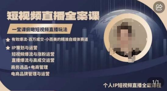 高品质IP短视频直播全案课程，一堂课俯瞰短视频直播玩法-小哈资源