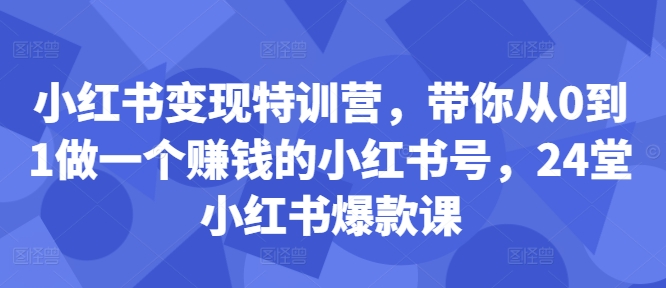 小红书变现特训营，带你从0到1做一个赚钱的小红书号，24堂小红书爆款课-小哈资源