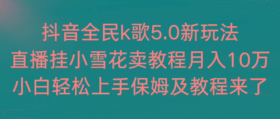 抖音全民k歌5.0新玩法，直播挂小雪花卖教程月入10万，小白轻松上手，保…-小哈资源