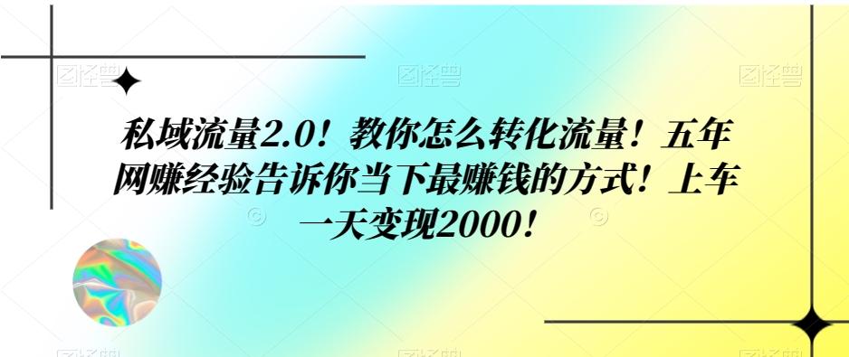 私域流量2.0！教你怎么转化流量！五年网赚经验告诉你当下最赚钱的方式！上车一天变现2000！-小哈资源
