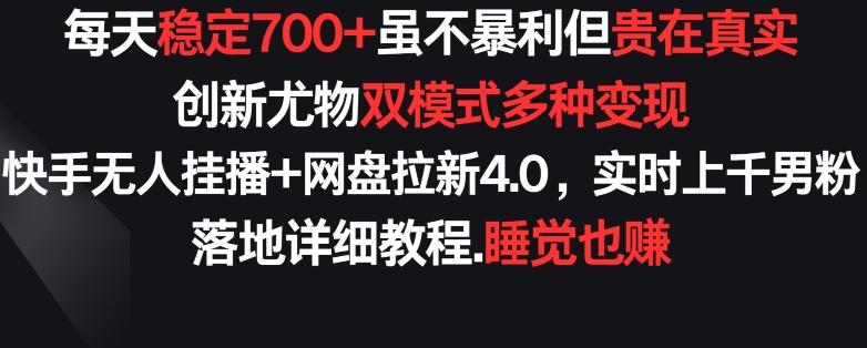 每天稳定700+，收益不高但贵在真实，创新尤物双模式多渠种变现，快手无人挂播+网盘拉新4.0【揭秘】-小哈资源