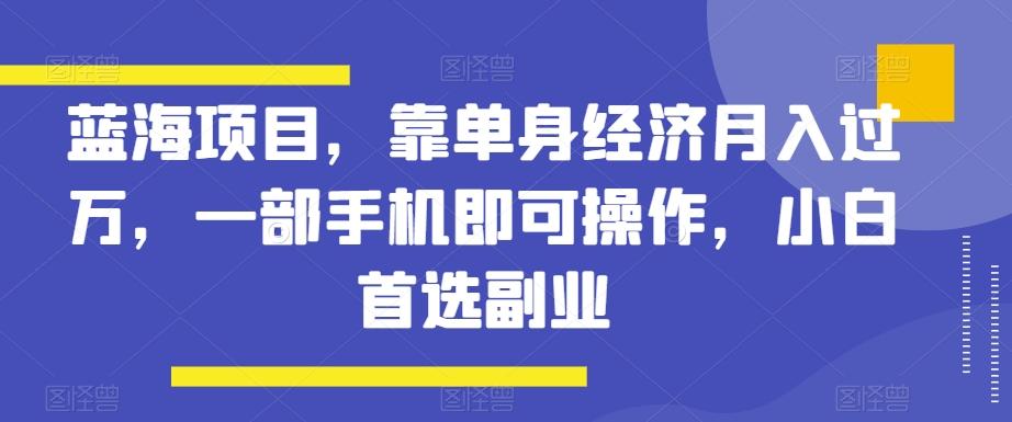 蓝海项目，靠单身经济月入过万，一部手机即可操作，小白首选副业【揭秘】-小哈资源
