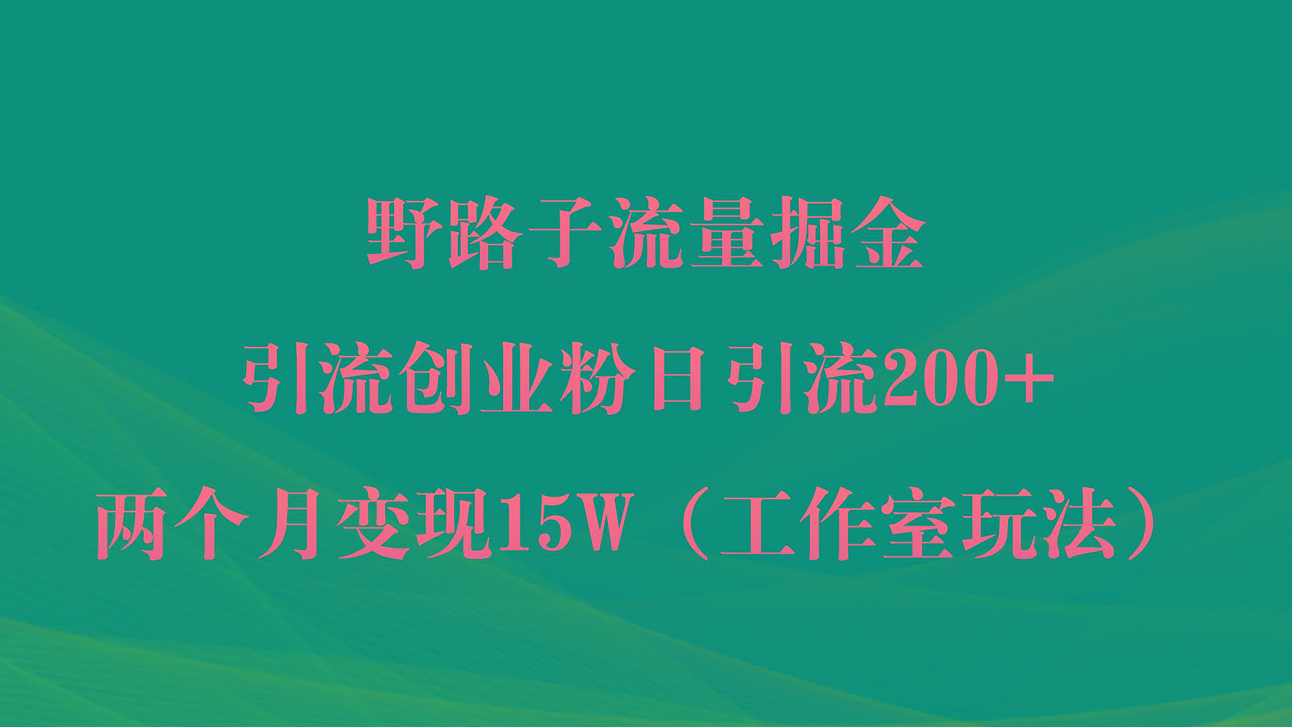 (9513期)野路子流量掘金，引流创业粉日引流200+，两个月变现15W(工作室玩法))-小哈资源
