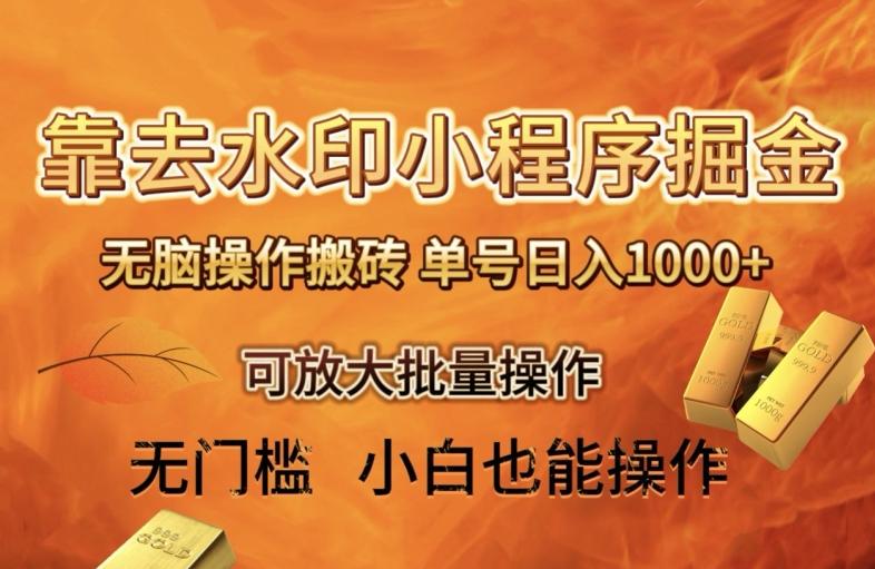 靠去水印小程序无脑操作搬砖，单号日入1000+保姆级教程可放大批量操作【揭秘】-小哈资源