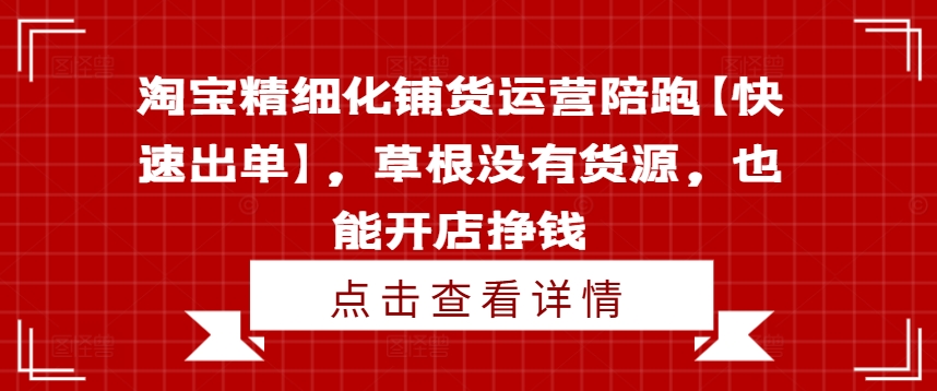 淘宝精细化铺货运营陪跑【快速出单】，草根没有货源，也能开店挣钱-小哈资源