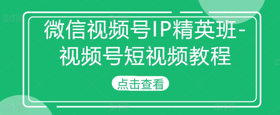 微信视频号IP精英班-视频号短视频教程-小哈资源