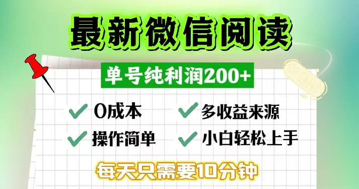 微信阅读最新玩法，每天十分钟，单号一天200+，简单0零成本，当日提现-小哈资源