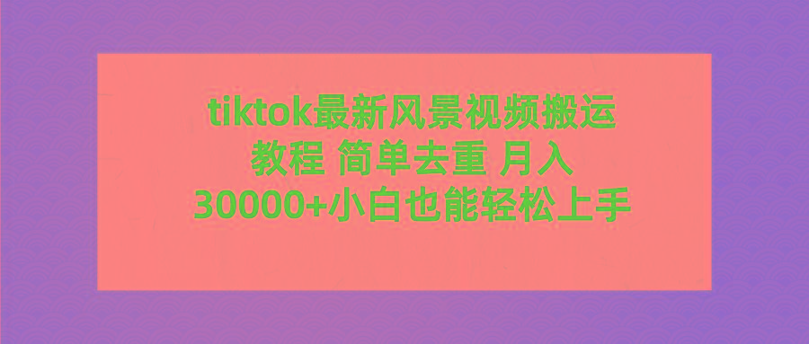 (9804期)tiktok最新风景视频搬运教程 简单去重 月入30000+附全套工具-小哈资源