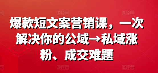 爆款短文案营销课，一次解决你的公域→私域涨粉、成交难题-小哈资源