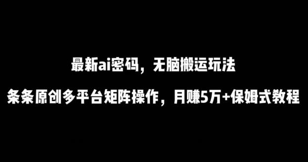 最新ai流量密码，傻瓜式搬运玩法，条条原创，多平台矩阵操作，月赚5万+保姆式教程【揭秘】-小哈资源