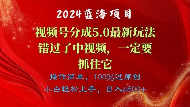 2024蓝海项目，视频号分成计划5.0最新玩法，错过了中视频，一定要抓住…-小哈资源