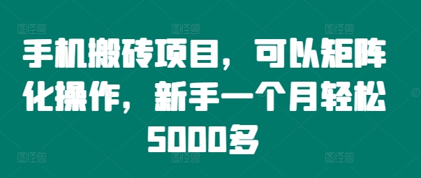 手机搬砖项目，可以矩阵化操作，新手一个月轻松5000多-小哈资源
