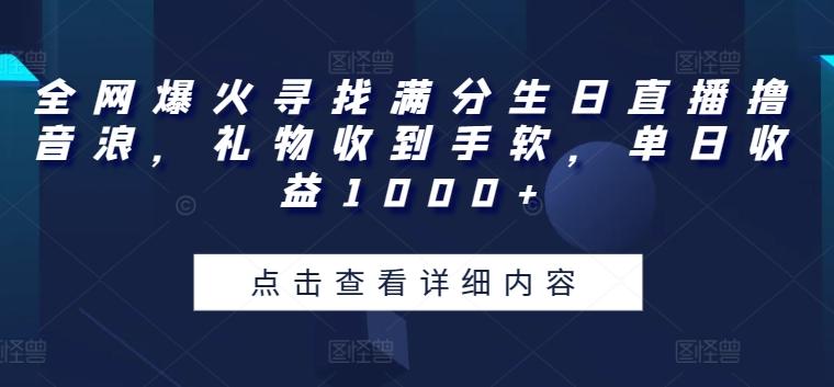 全网爆火寻找满分生日直播撸音浪，礼物收到手软，单日收益1000+【揭秘】-小哈资源