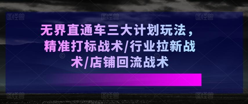 无界直通车三大计划玩法，精准打标战术/行业拉新战术/店铺回流战术-小哈资源