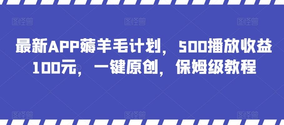 最新APP薅羊毛计划，500播放收益100元，一键原创，保姆级教程-小哈资源