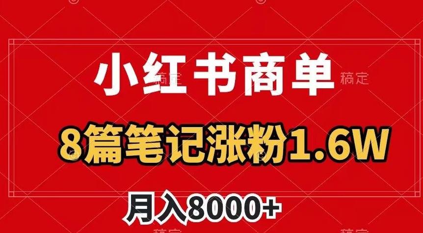 小红书商单最新玩法，8篇笔记涨粉1.6w，作品制作简单，月入8000+【揭秘】-小哈资源