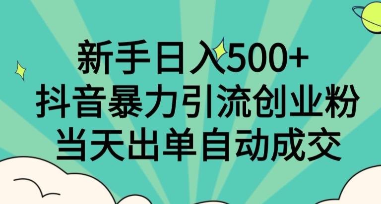 新手日入500+，抖音暴力引流创业粉，当天出单自动成交-小哈资源