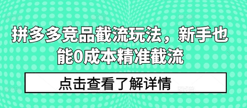 拼多多竞品截流玩法，新手也能0成本精准截流-小哈资源