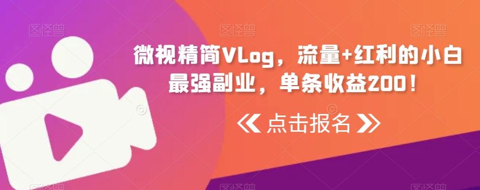 微视精简Vlog，流量+红利的小白最强副业，单条收益200！-小哈资源