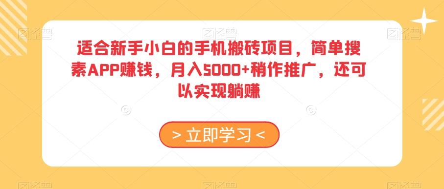适合新手小白的手机搬砖项目，简单搜素APP赚钱，月入5000+稍作推广，还可以实现躺赚【揭秘】-小哈资源