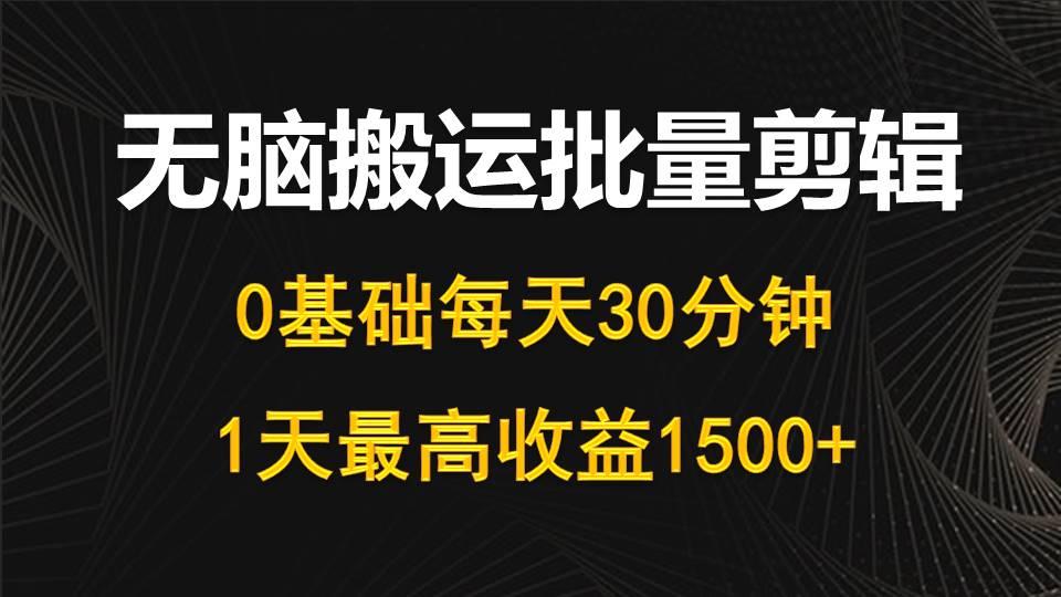 (10008期)每天30分钟，0基础无脑搬运批量剪辑，1天最高收益1500+-小哈资源