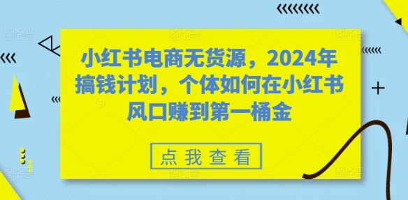 小红书电商无货源，2024年搞钱计划，个体如何在小红书风口赚到第一桶金-小哈资源