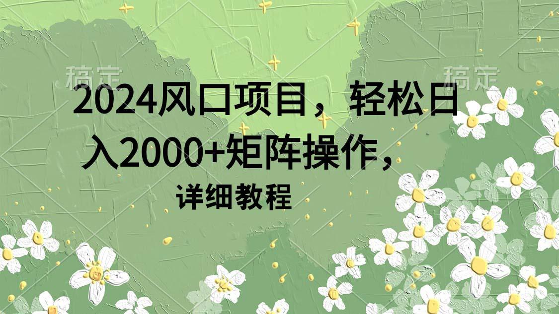 (9652期)2024风口项目，轻松日入2000+矩阵操作，详细教程-小哈资源