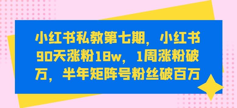 小红书私教第七期，小红书90天涨粉18w，1周涨粉破万，半年矩阵号粉丝破百万-小哈资源