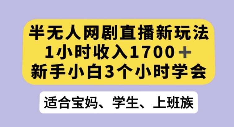 半无人网剧直播新玩法，1小时收入1700+，新手小白3小时学会【揭秘】-小哈资源