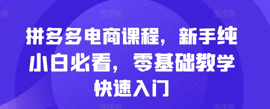拼多多电商课程，新手纯小白必看，零基础教学快速入门-小哈资源